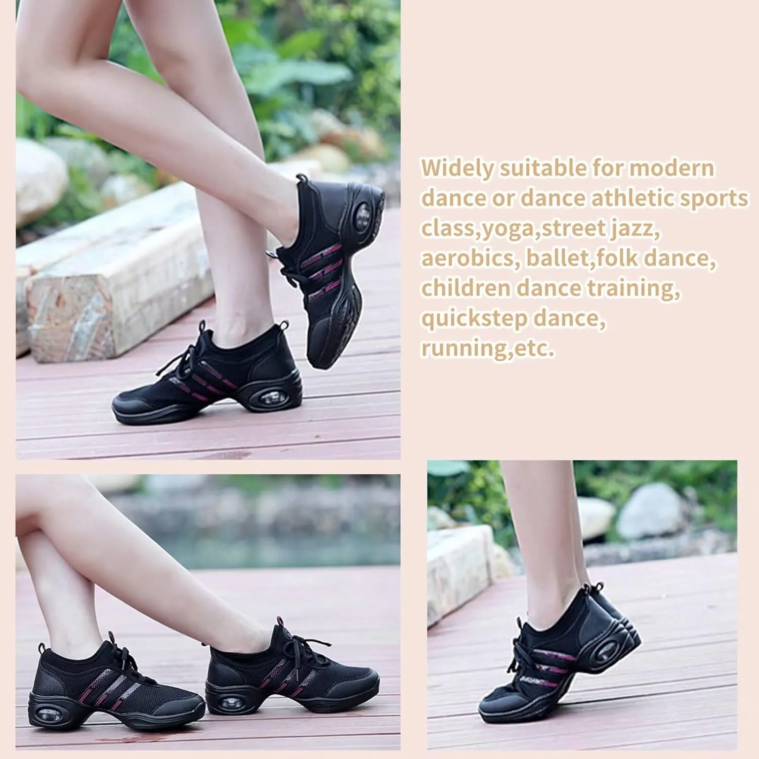 Women's Jazz Shoes Lace-up SneakersMesh Slip Thick Soled Jazz Dance Shoes Cushion Lady Girls Modern Breathable Air Cushion Split Sole Athletic Walking Dance Shoes