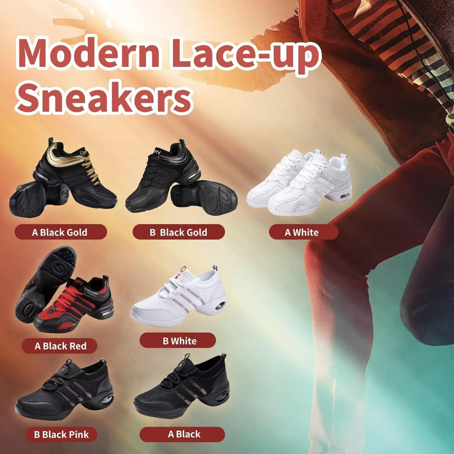 Women's Jazz Shoes Lace-up SneakersMesh Slip Thick Soled Jazz Dance Shoes Cushion Lady Girls Modern Breathable Air Cushion Split Sole Athletic Walking Dance Shoes