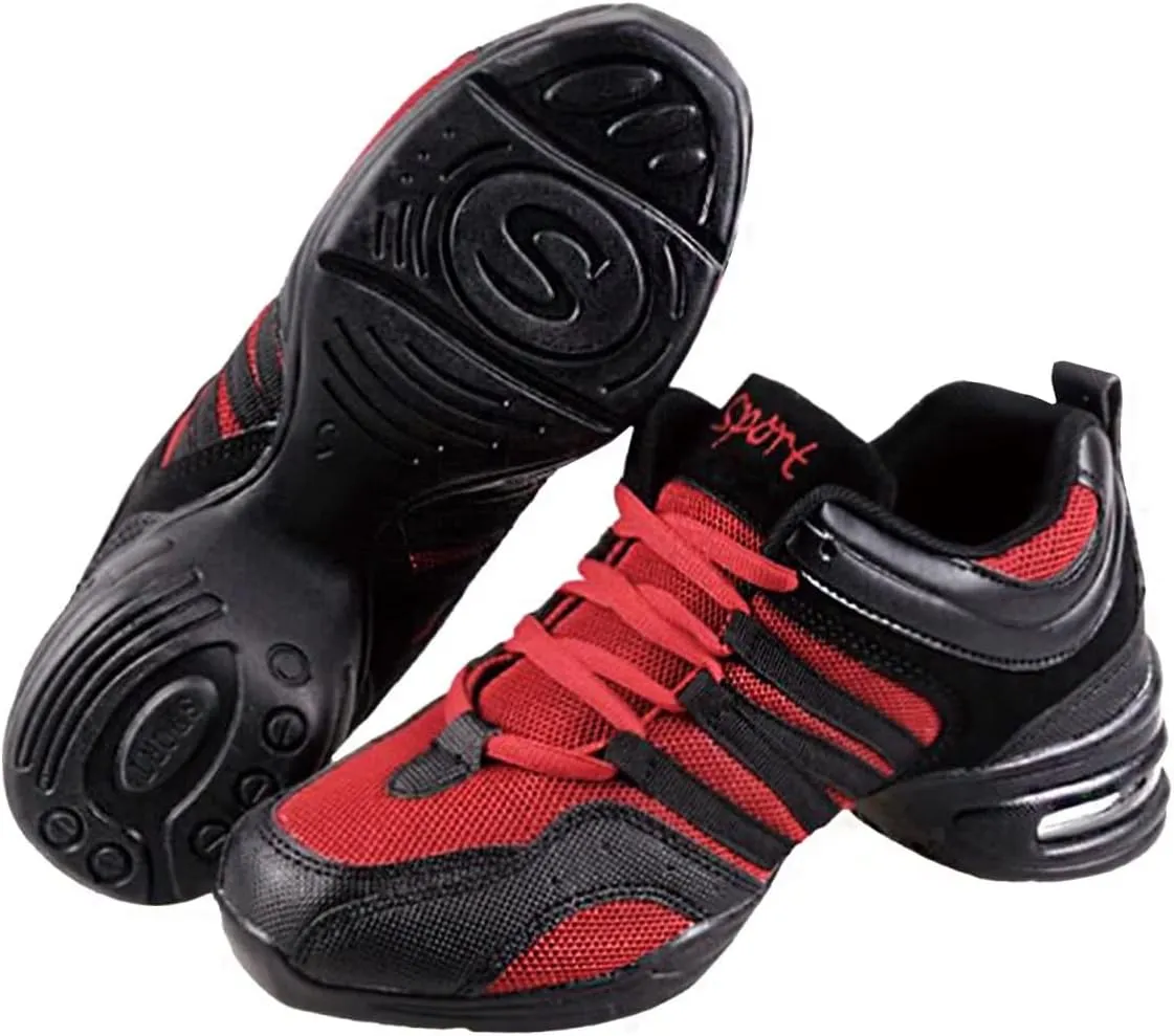 Women's Jazz Shoes Lace-up SneakersMesh Slip Thick Soled Jazz Dance Shoes Cushion Lady Girls Modern Breathable Air Cushion Split Sole Athletic Walking Dance Shoes