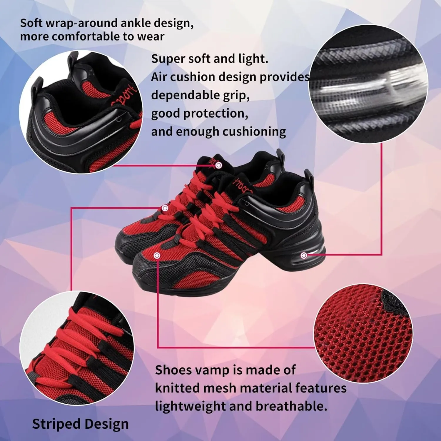 Women's Jazz Shoes Lace-up SneakersMesh Slip Thick Soled Jazz Dance Shoes Cushion Lady Girls Modern Breathable Air Cushion Split Sole Athletic Walking Dance Shoes