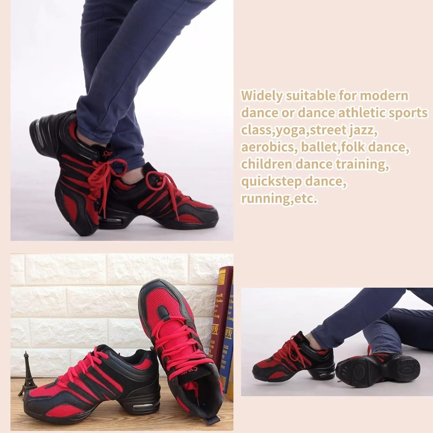 Women's Jazz Shoes Lace-up SneakersMesh Slip Thick Soled Jazz Dance Shoes Cushion Lady Girls Modern Breathable Air Cushion Split Sole Athletic Walking Dance Shoes