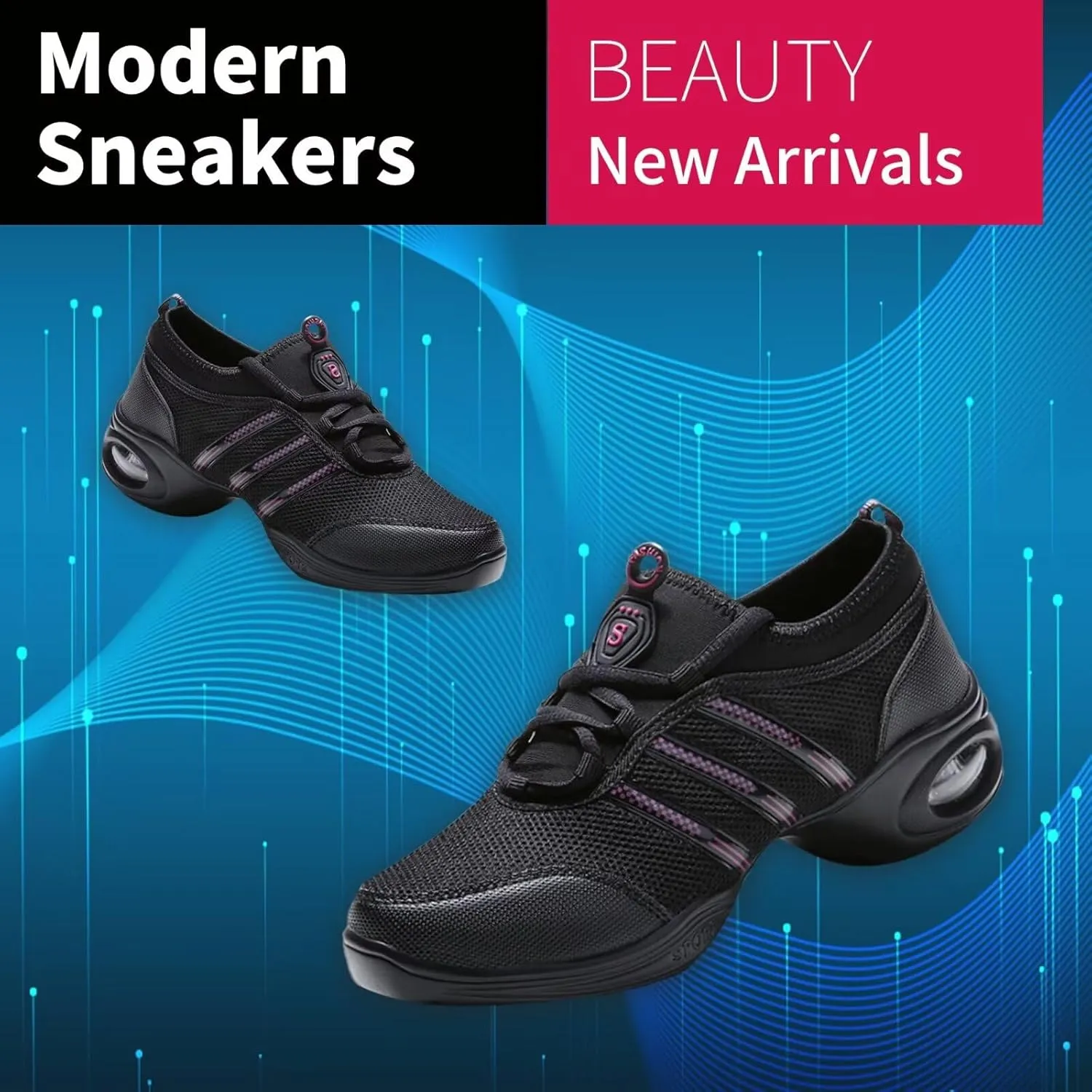 Women's Jazz Shoes Lace-up SneakersMesh Slip Thick Soled Jazz Dance Shoes Cushion Lady Girls Modern Breathable Air Cushion Split Sole Athletic Walking Dance Shoes