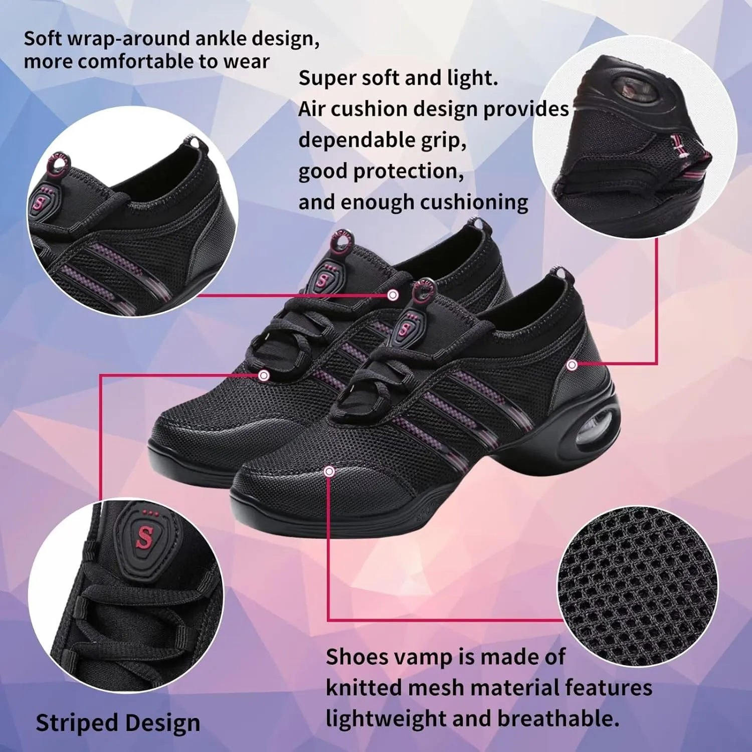 Women's Jazz Shoes Lace-up SneakersMesh Slip Thick Soled Jazz Dance Shoes Cushion Lady Girls Modern Breathable Air Cushion Split Sole Athletic Walking Dance Shoes