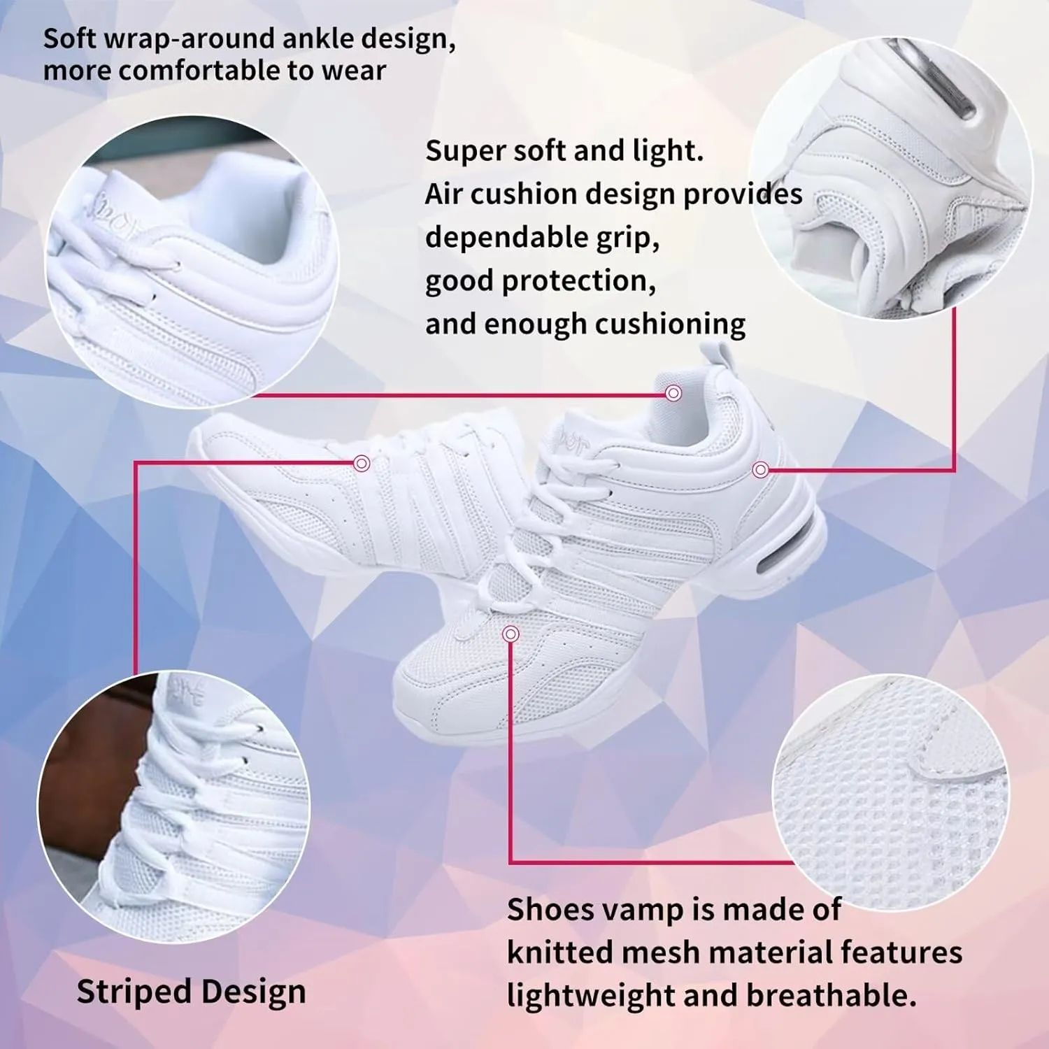 Women's Jazz Shoes Lace-up SneakersMesh Slip Thick Soled Jazz Dance Shoes Cushion Lady Girls Modern Breathable Air Cushion Split Sole Athletic Walking Dance Shoes