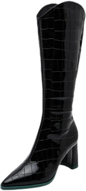 Women's Knee High Autumn And Winter Shoes Leather Motorcycle Pump Thick Heel Boots Women