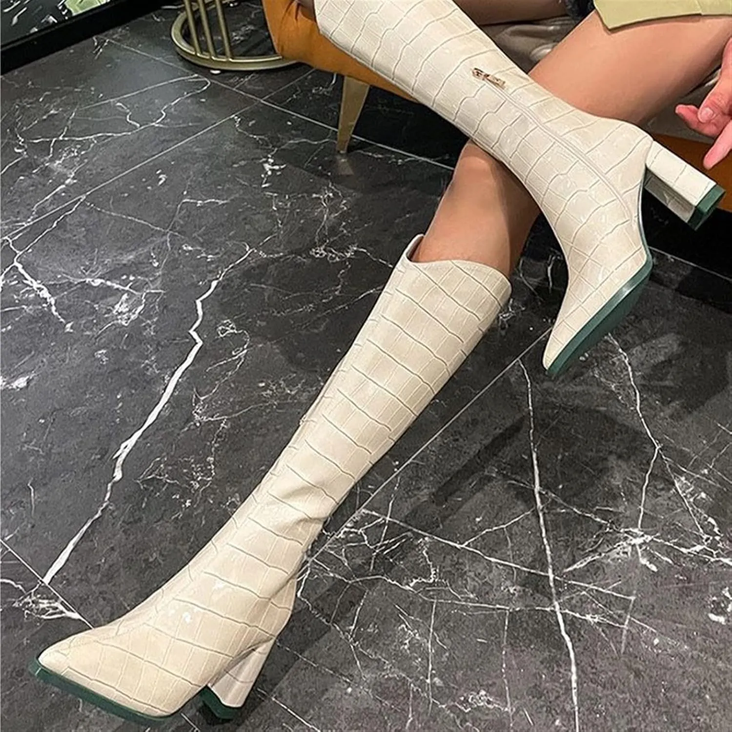 Women's Knee High Autumn And Winter Shoes Leather Motorcycle Pump Thick Heel Boots Women