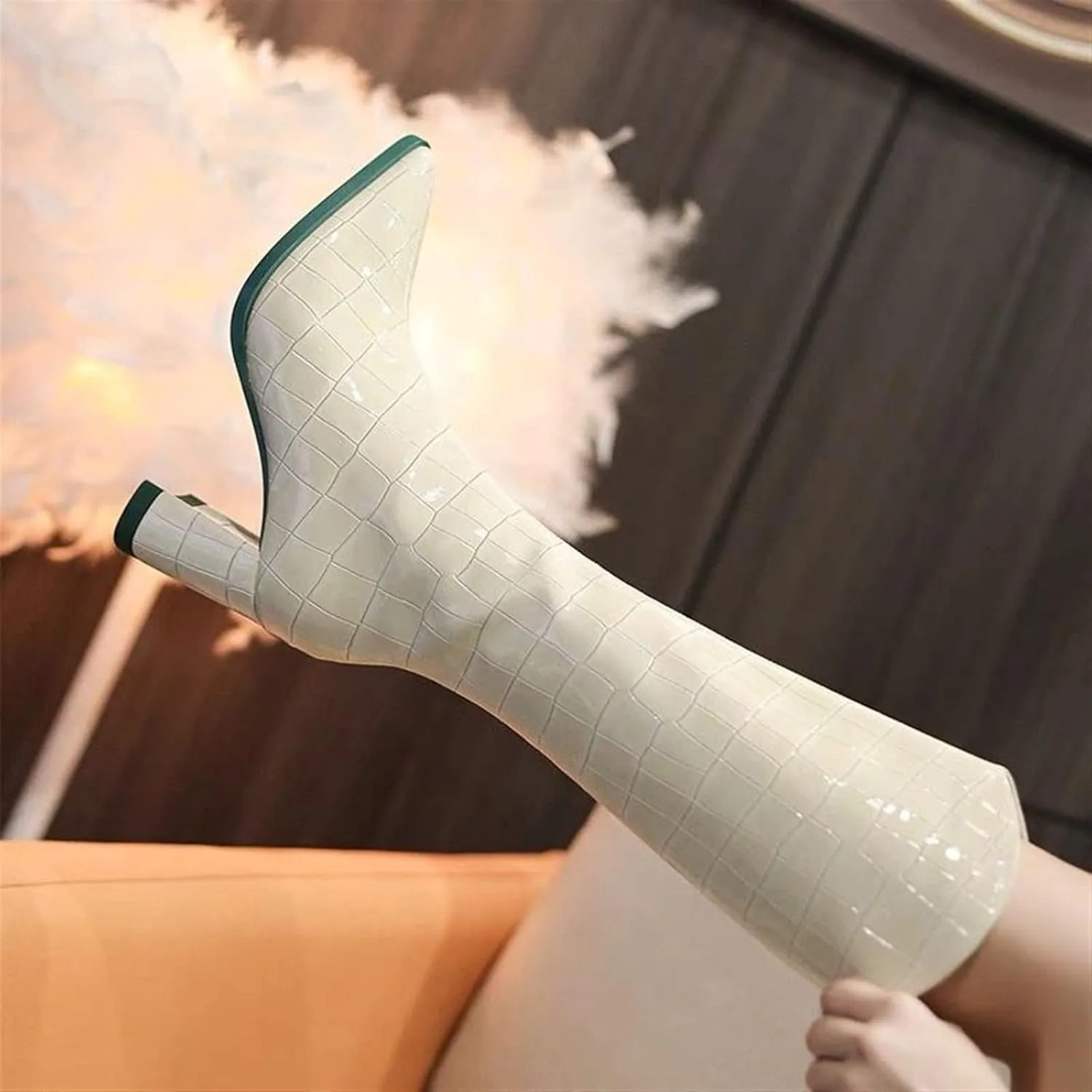 Women's Knee High Autumn And Winter Shoes Leather Motorcycle Pump Thick Heel Boots Women