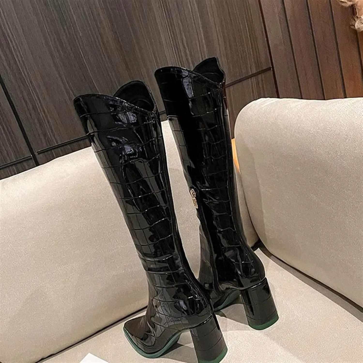 Women's Knee High Autumn And Winter Shoes Leather Motorcycle Pump Thick Heel Boots Women