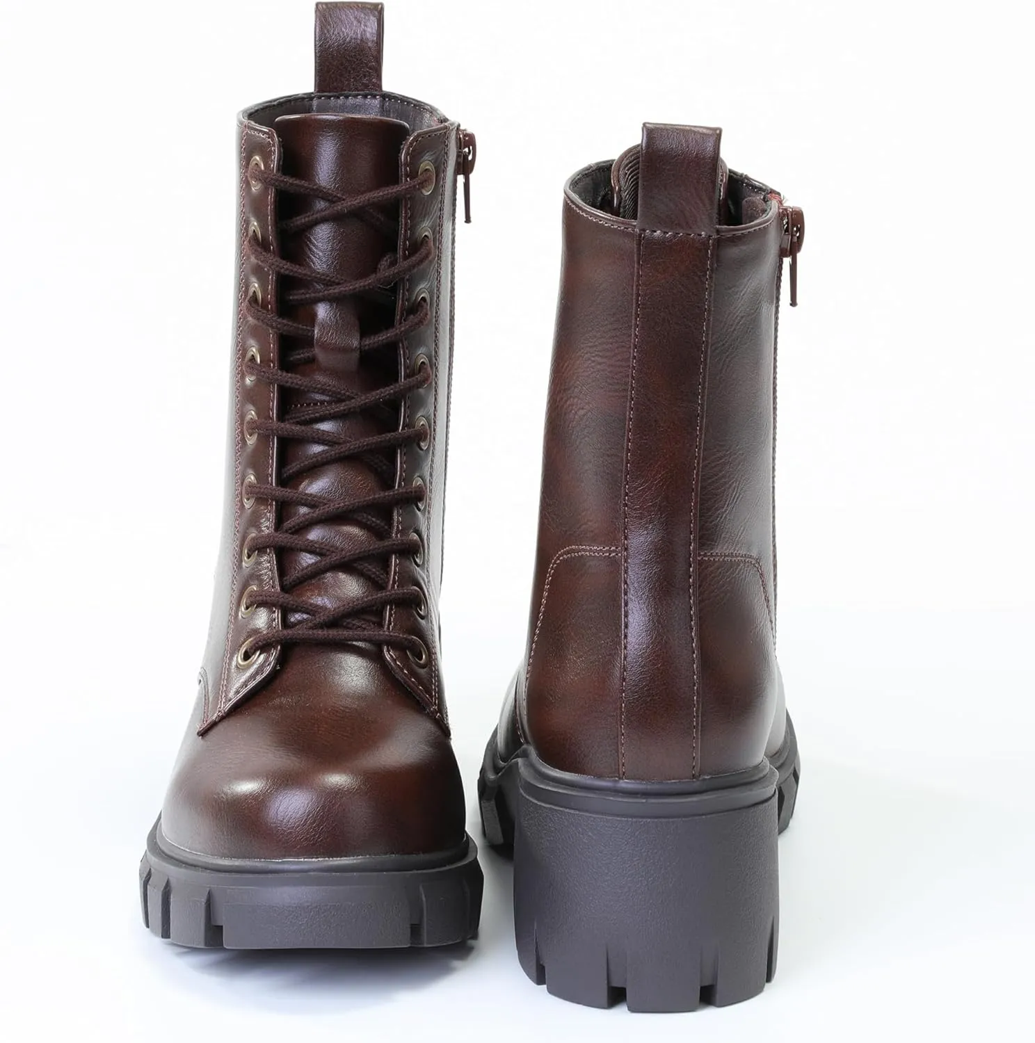 Women's Lace Up Combat Platform Ankle Boots With Thick Sole, Side Zipper Shoes Mid Calf Booties for Lady 2301-2302-2403