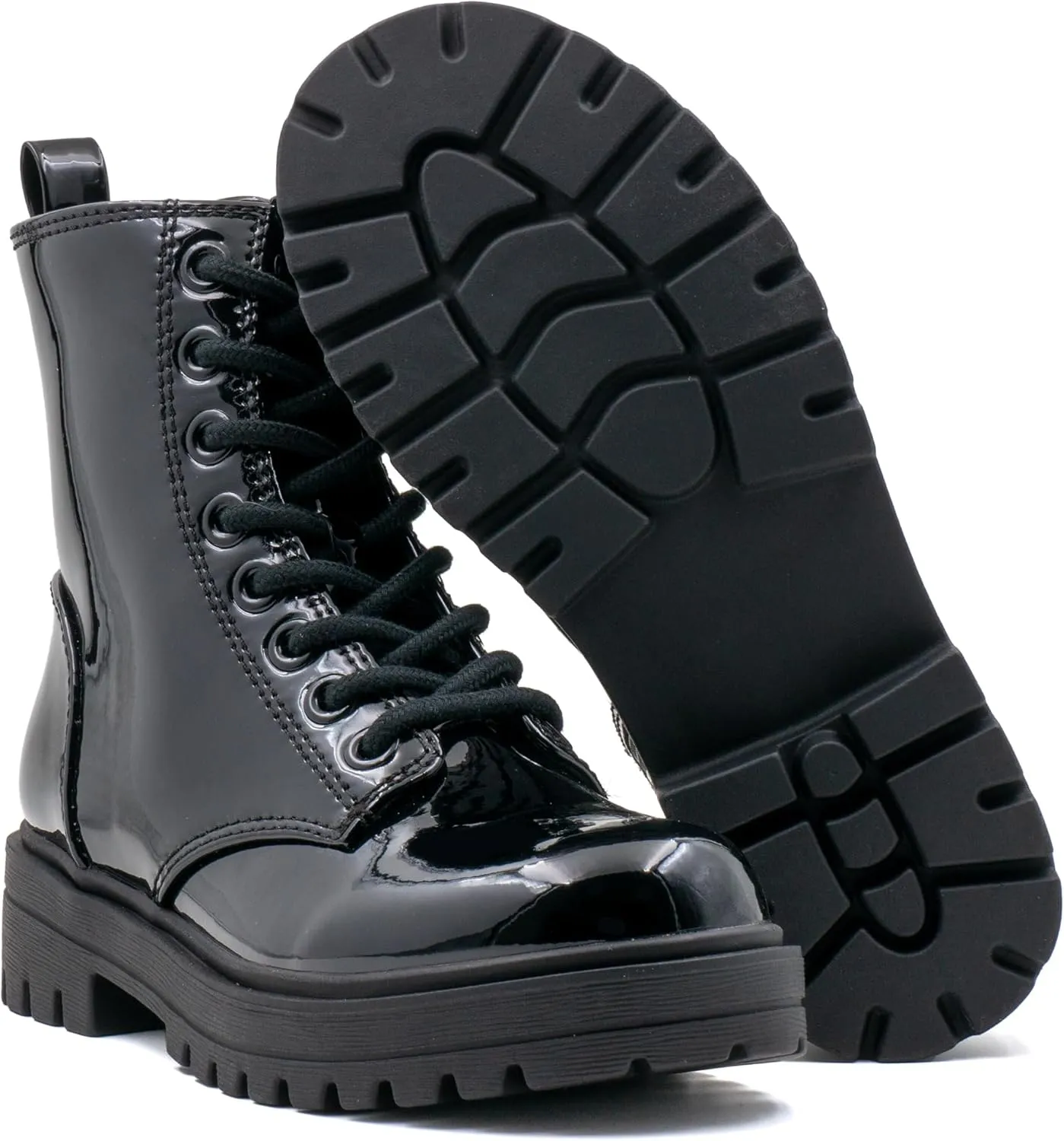 Women's Lace Up Combat Platform Ankle Boots With Thick Sole, Side Zipper Shoes Mid Calf Booties for Lady 2301-2302-2403
