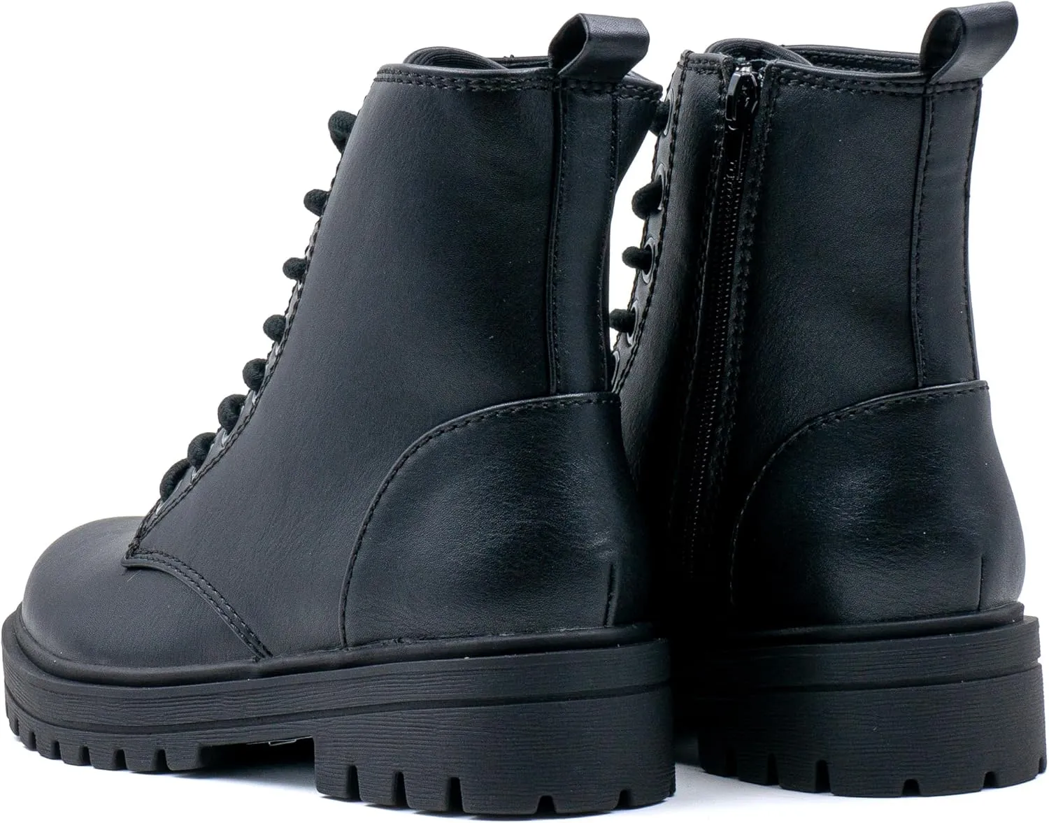 Women's Lace Up Combat Platform Ankle Boots With Thick Sole, Side Zipper Shoes Mid Calf Booties for Lady 2301-2302-2403