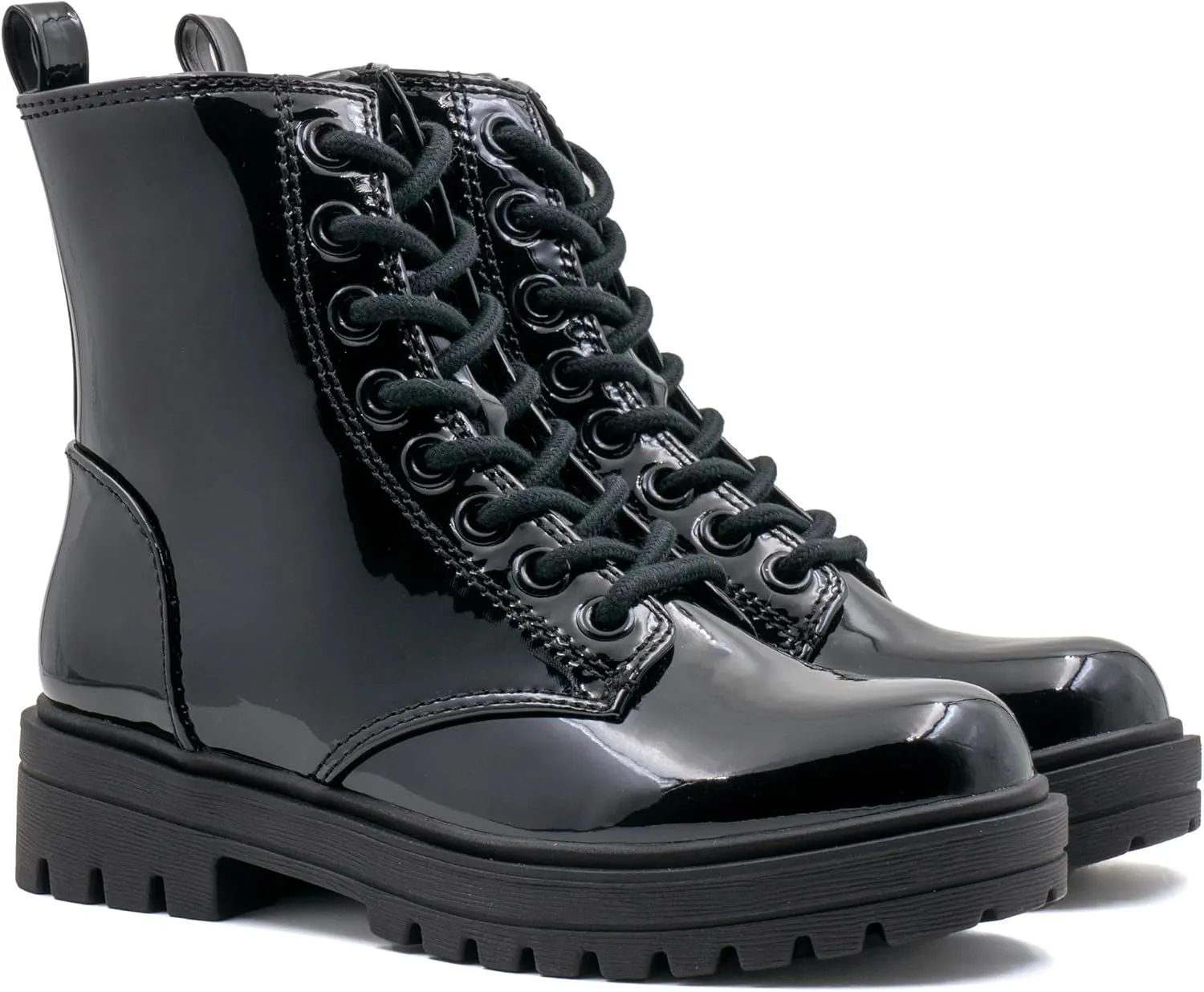 Women's Lace Up Combat Platform Ankle Boots With Thick Sole, Side Zipper Shoes Mid Calf Booties for Lady 2301-2302-2403