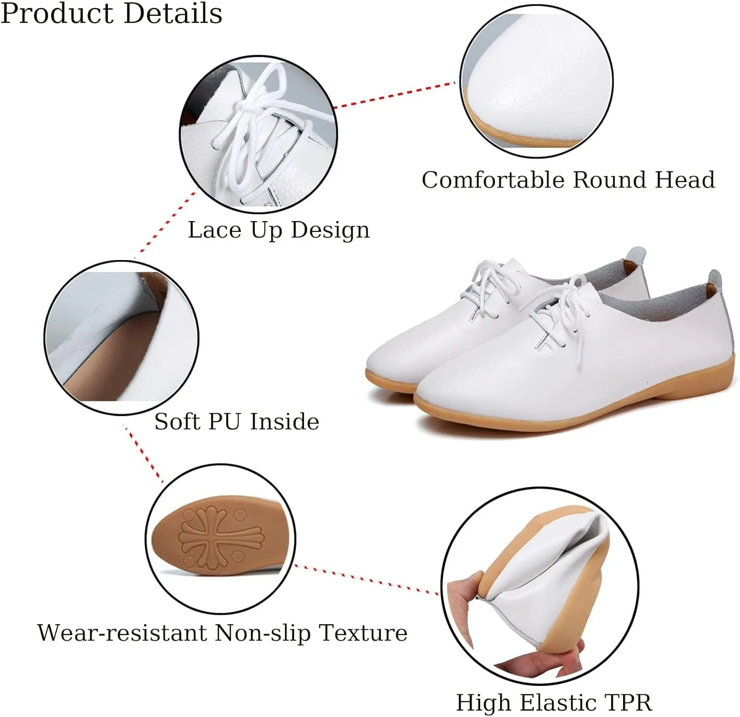 Women's Leather Lace Up Flats Pointed Loafers,Fashion Soft Bottom Low Lightweight Comfort Slip-On Business Formal Work Dress Walking Oxfords Sneakers