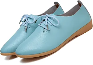 Women's Leather Lace Up Flats Pointed Loafers,Fashion Soft Bottom Low Lightweight Comfort Slip-On Business Formal Work Dress Walking Oxfords Sneakers