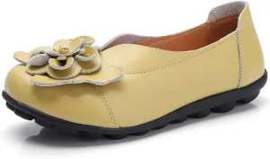 Women's Leather Loafers Comfortable Flat Shoes Slip On Round Toe Wide Width Loafers Comfortable Walking Working Driving Long Standing Fashion Soft Cushion Shoes