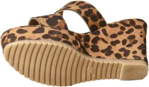 Women's Leopard Print Platform Wedge Sandals, Double Strap, Summer Beach Shoes