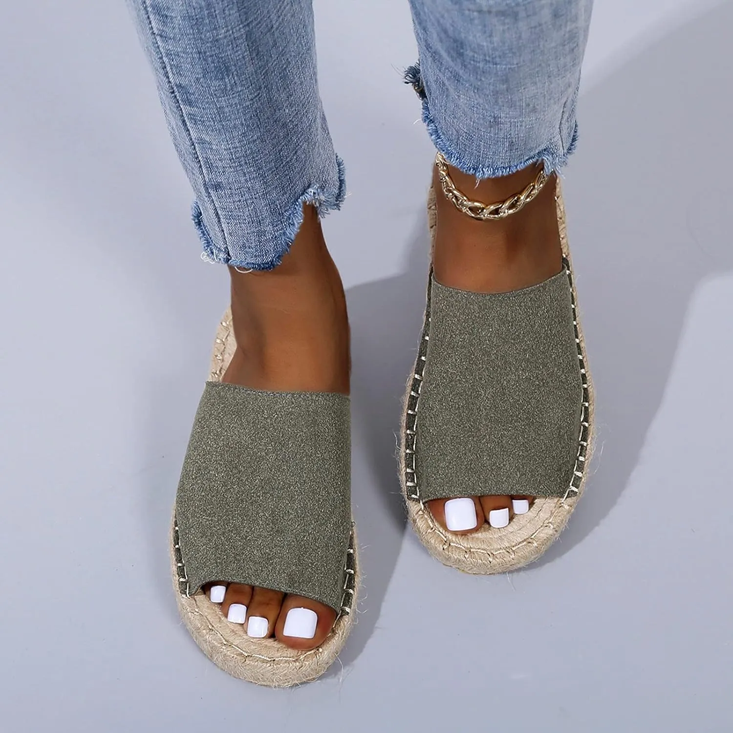 Womens Leopard Print Slides Comfort Flat ShWomens Leopard Print Slides Comfort Flat Shoes Summer Boheoes Summer Bohemia Comfort Open-Toed Fashionable Indoor Flat Sole Travel Slides (A-Green, 9)