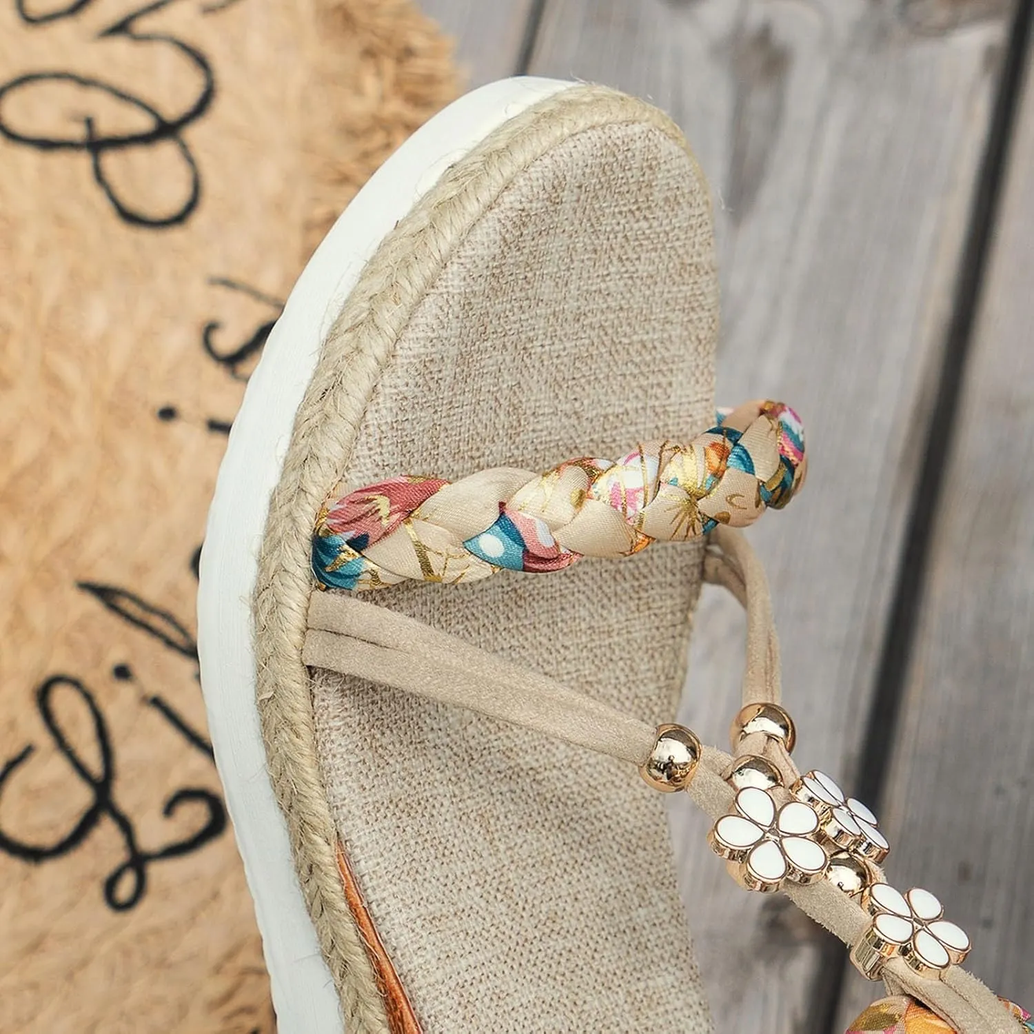 Womens Low Wedge Heels Sandals Shoes,Wide Width Platform Wedge Sandals for Women Summer Dressy,Comfort Walking Non Slip Casual Summer Beach Sandals Ankle Elastic Bohemian Woven Sandals