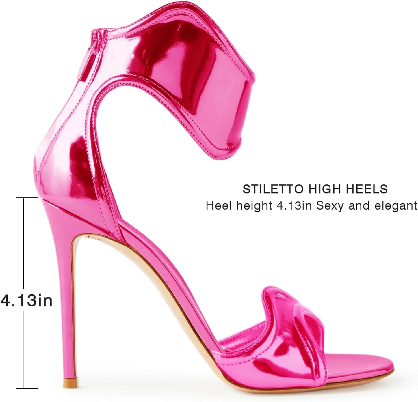 Women's Metallic Pump Open Toe Heel Sandals zipper Dressy Heels Ankle Strap Strappy Heels for Party Wedding Shoes