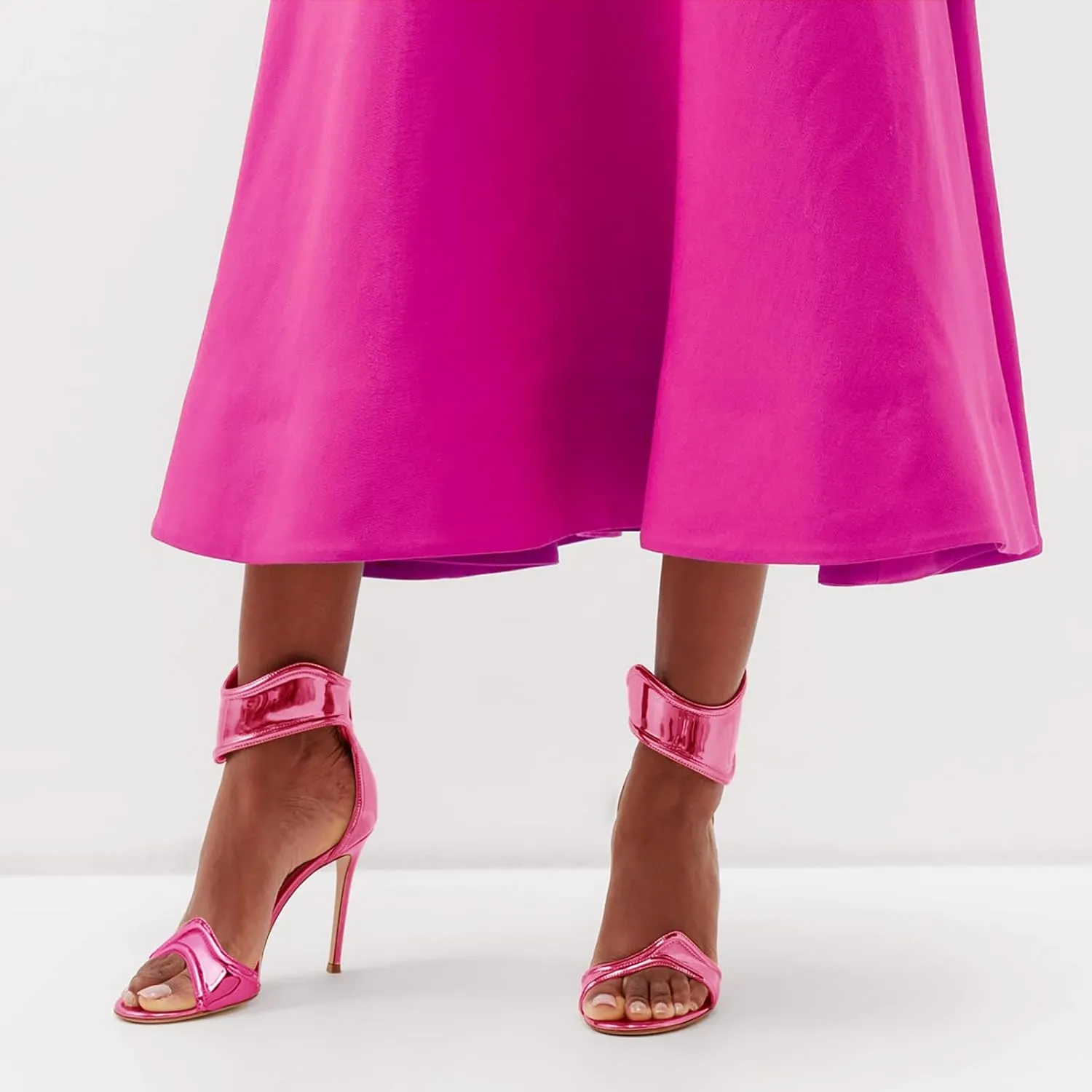 Women's Metallic Pump Open Toe Heel Sandals zipper Dressy Heels Ankle Strap Strappy Heels for Party Wedding Shoes