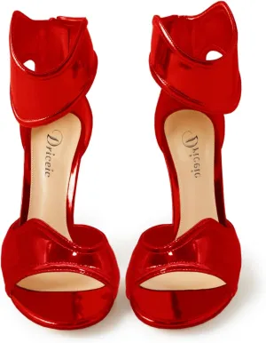 Women's Metallic Pump Open Toe Heel Sandals zipper Dressy Heels Ankle Strap Strappy Heels for Party Wedding Shoes
