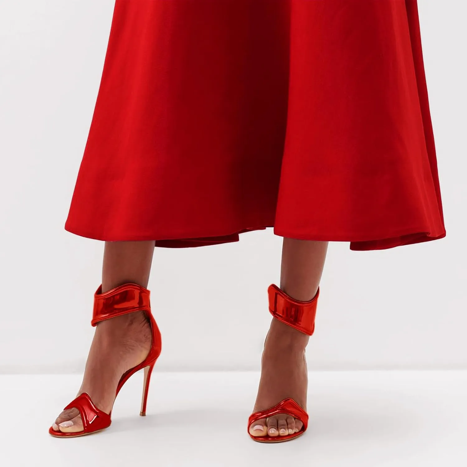 Women's Metallic Pump Open Toe Heel Sandals zipper Dressy Heels Ankle Strap Strappy Heels for Party Wedding Shoes