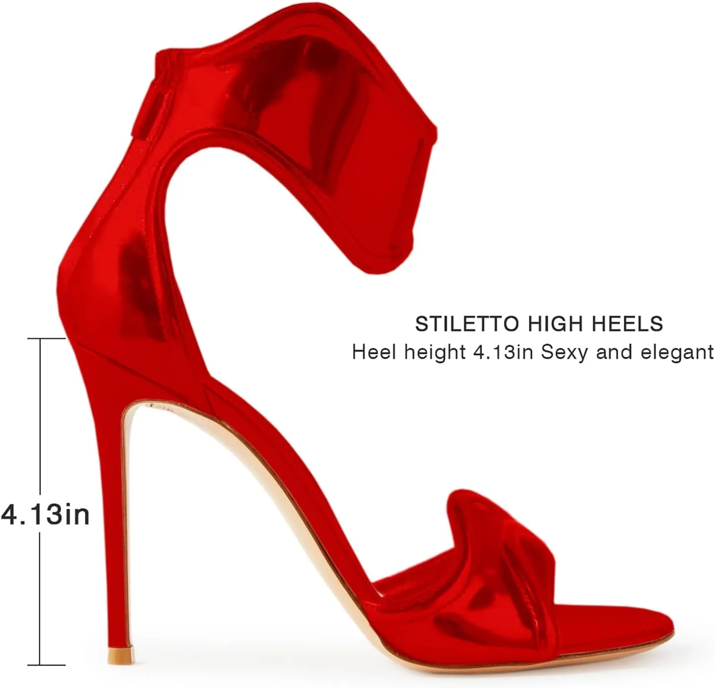 Women's Metallic Pump Open Toe Heel Sandals zipper Dressy Heels Ankle Strap Strappy Heels for Party Wedding Shoes