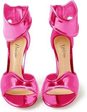 Women's Metallic Pump Open Toe Heel Sandals zipper Dressy Heels Ankle Strap Strappy Heels for Party Wedding Shoes