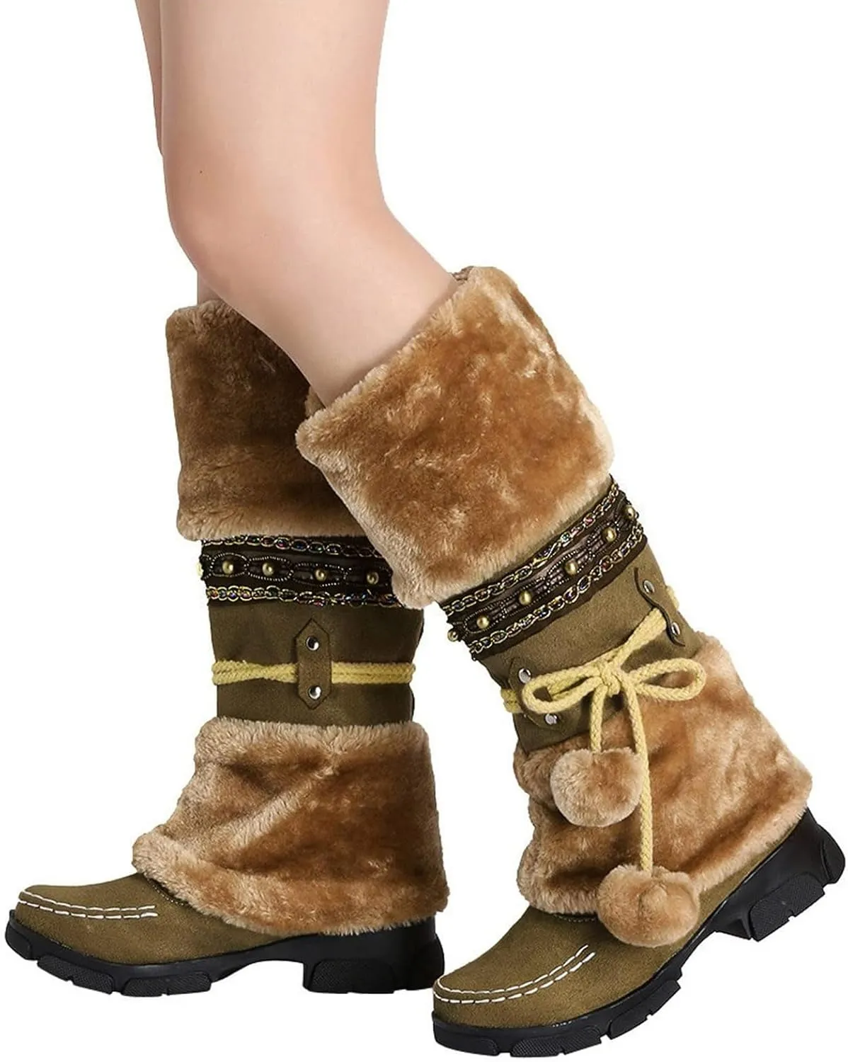 Womens Mid Calf Rhinestone Boots Fashion Round Toe Low Heel Knee High Riding Boot Soft Slouchy Boot Party Bling Shoes