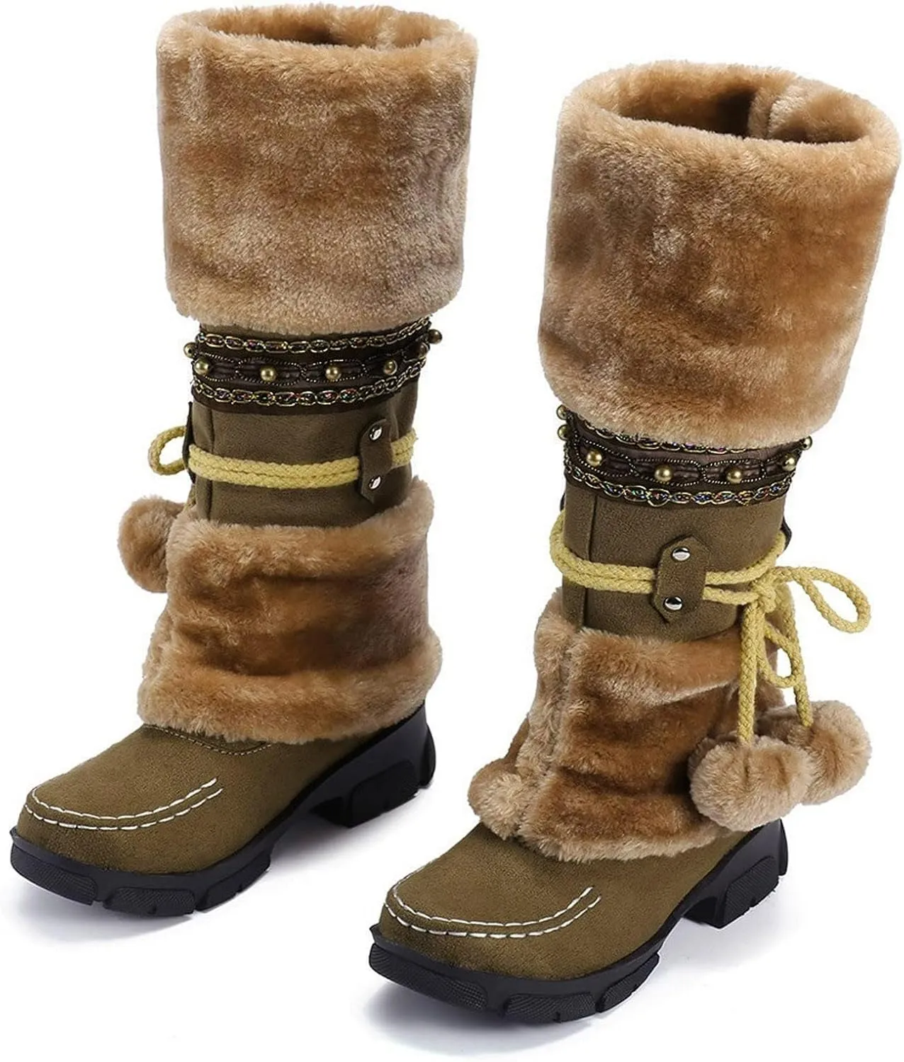 Womens Mid Calf Rhinestone Boots Fashion Round Toe Low Heel Knee High Riding Boot Soft Slouchy Boot Party Bling Shoes