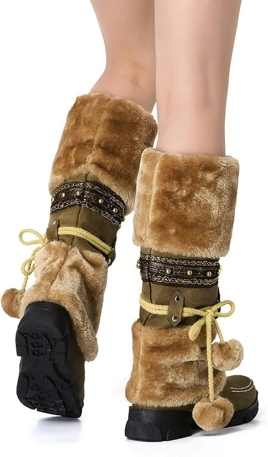 Womens Mid Calf Rhinestone Boots Fashion Round Toe Low Heel Knee High Riding Boot Soft Slouchy Boot Party Bling Shoes