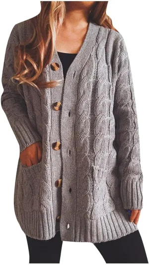 Women's Open Front Cardigan Sweater Chunky Soft Knit Casual Long Sleeve Sweaters Solid Color Loose with Pocket 2024