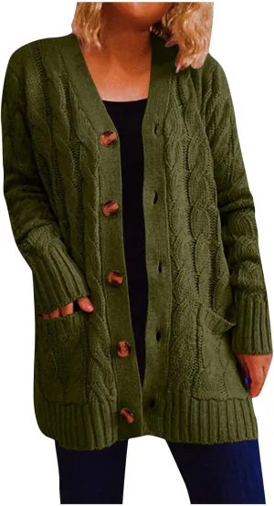 Women's Open Front Cardigan Sweater Chunky Soft Knit Casual Long Sleeve Sweaters Solid Color Loose with Pocket 2024