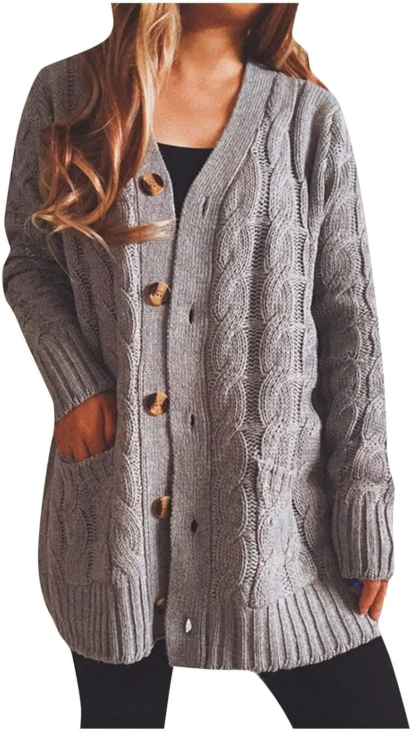 Women's Open Front Cardigan Sweater Chunky Soft Knit Casual Long Sleeve Sweaters Solid Color Loose with Pocket 2024