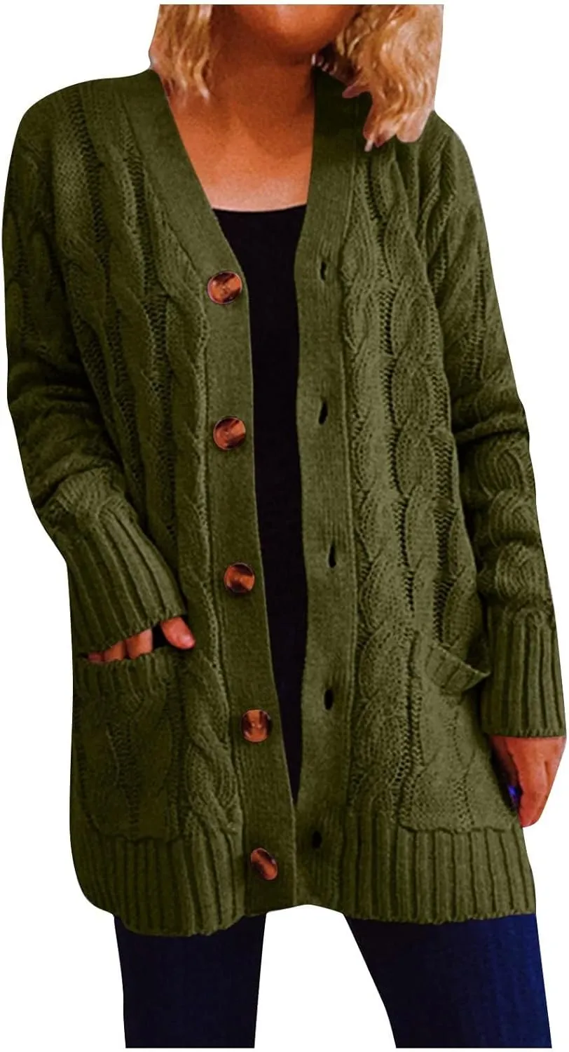 Women's Open Front Cardigan Sweater Chunky Soft Knit Casual Long Sleeve Sweaters Solid Color Loose with Pocket 2024