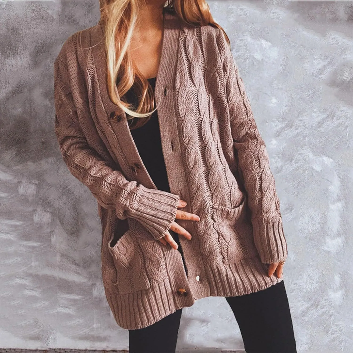 Women's Open Front Cardigan Sweater Chunky Soft Knit Casual Long Sleeve Sweaters Solid Color Loose with Pocket 2024