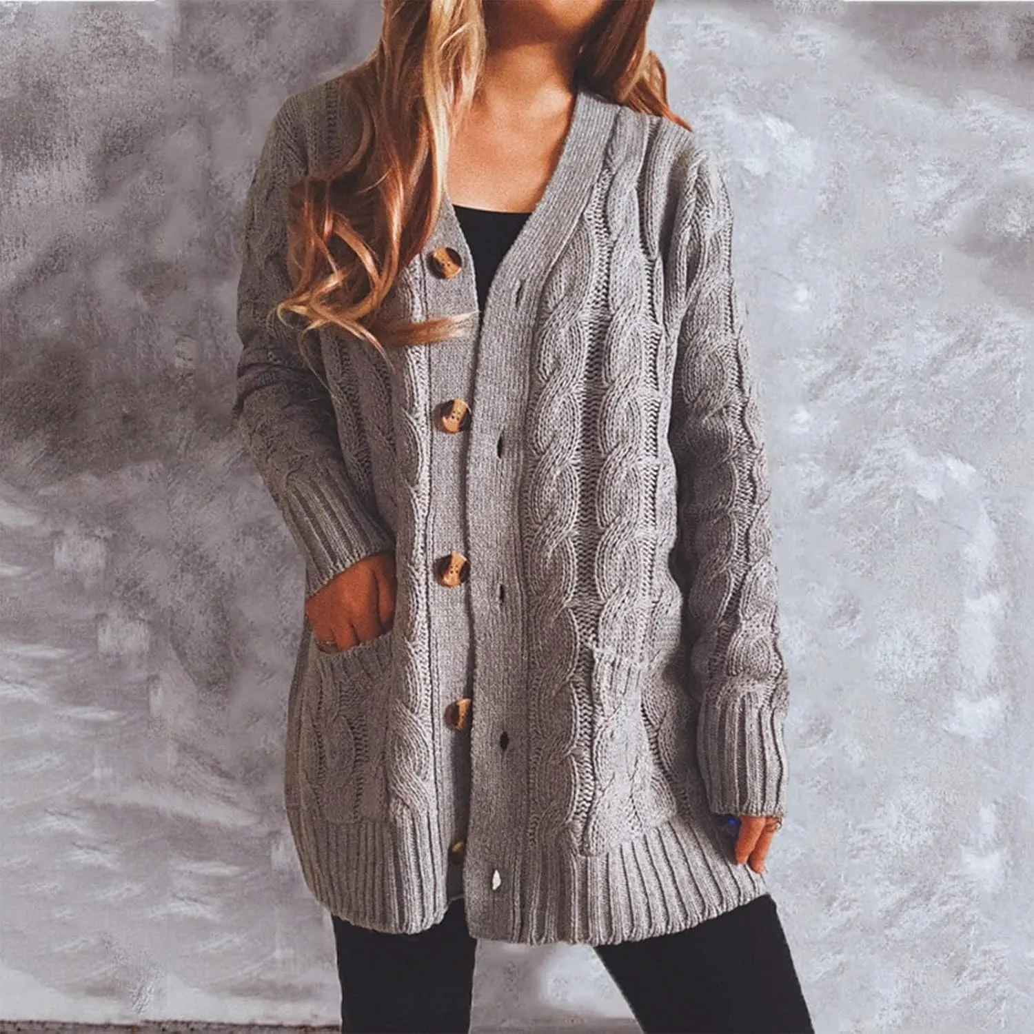 Women's Open Front Cardigan Sweater Chunky Soft Knit Casual Long Sleeve Sweaters Solid Color Loose with Pocket 2024