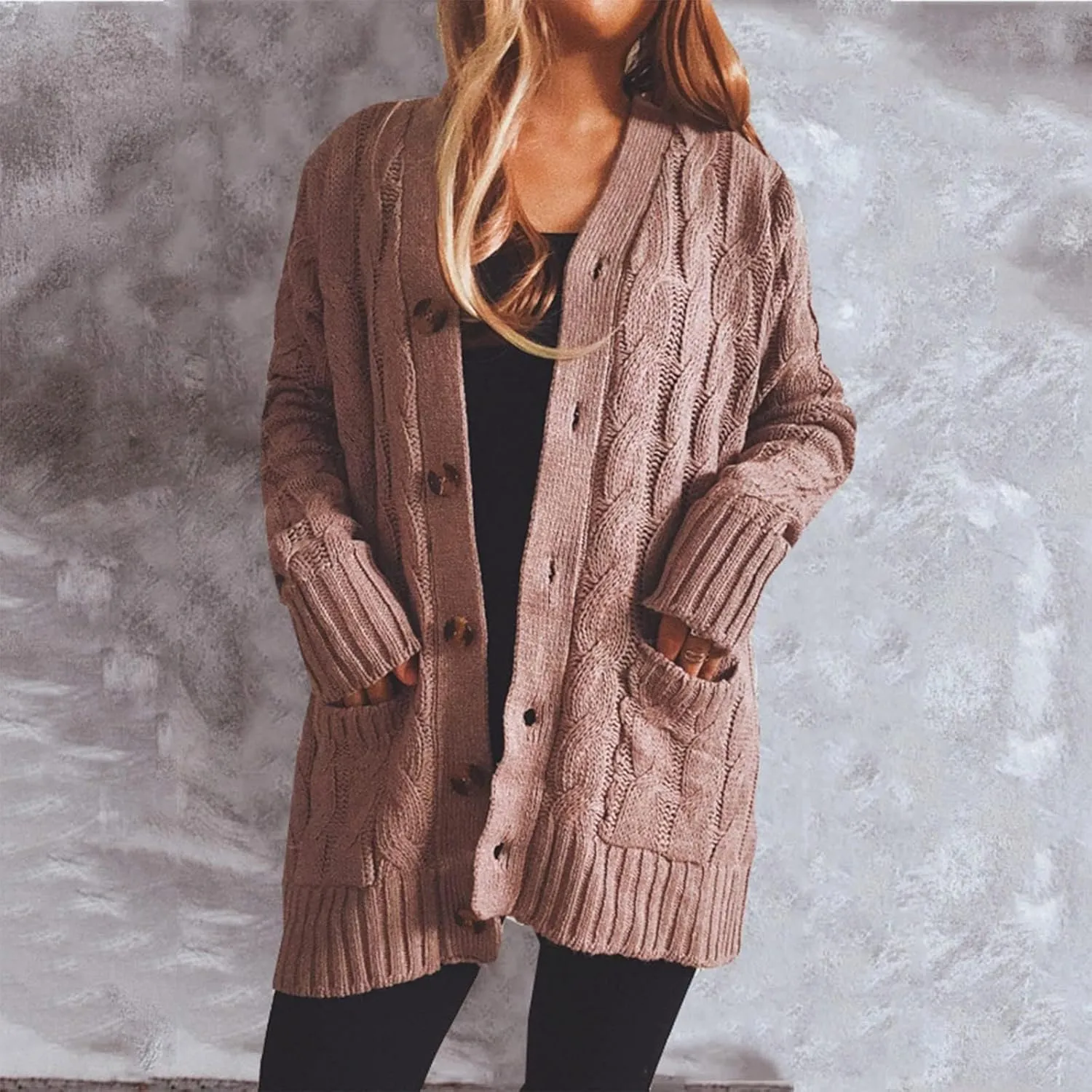 Women's Open Front Cardigan Sweater Chunky Soft Knit Casual Long Sleeve Sweaters Solid Color Loose with Pocket 2024