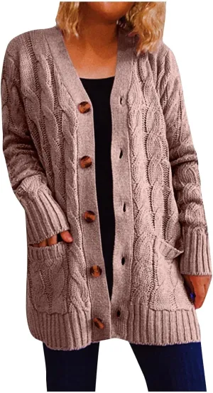 Women's Open Front Cardigan Sweater Chunky Soft Knit Casual Long Sleeve Sweaters Solid Color Loose with Pocket 2024