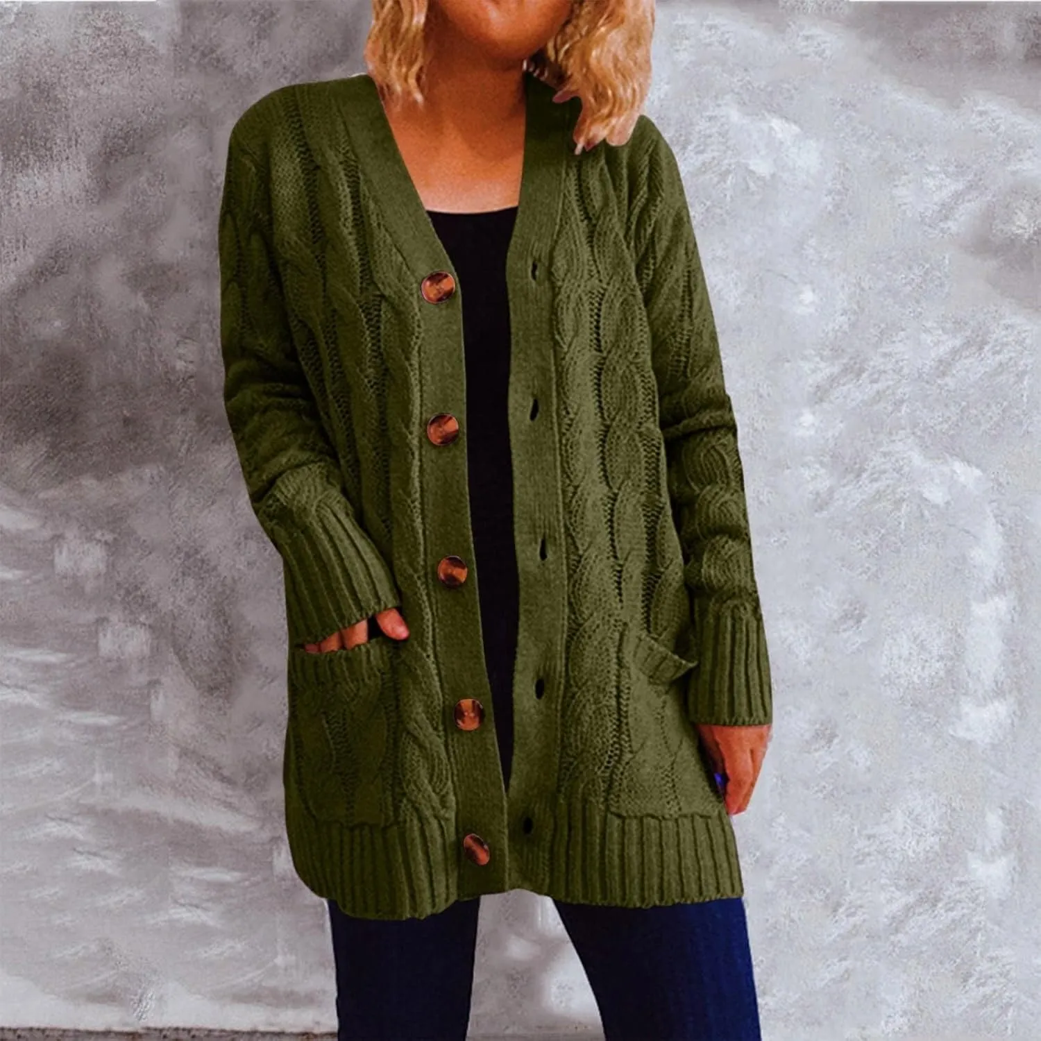 Women's Open Front Cardigan Sweater Chunky Soft Knit Casual Long Sleeve Sweaters Solid Color Loose with Pocket 2024
