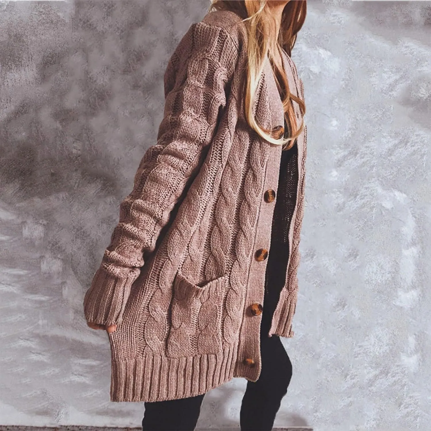 Women's Open Front Cardigan Sweater Chunky Soft Knit Casual Long Sleeve Sweaters Solid Color Loose with Pocket 2024