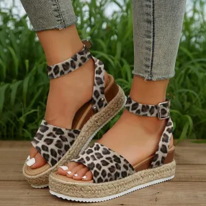 Women's Open Toe Ankle Strap Sandal Casual Vacation Ankle Strap Buckle Platform Sandals
