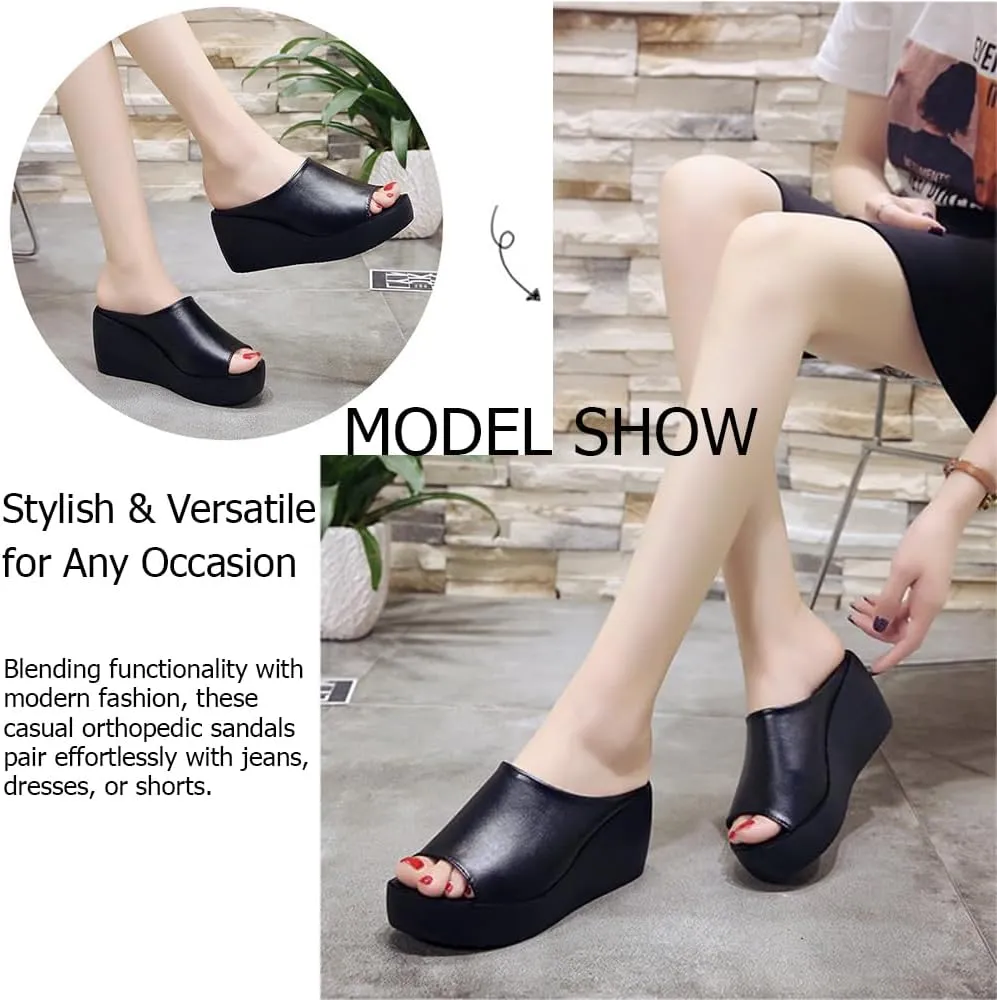 Women's Orthopedic Sandals Arch Support Slip-On Lightweight Breathable Summer Sandals With High Heels Non-Slip Soles Comfortable Walking Shoes