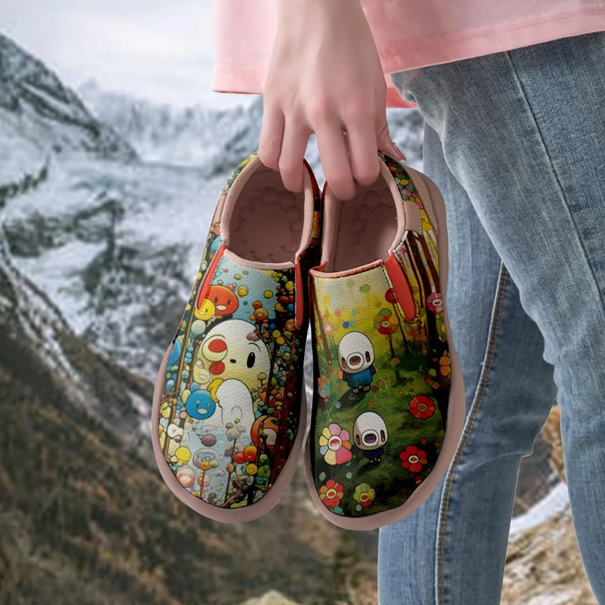 Women's Painted Travel Loafers Slip On Sneakers Casual Comfortable Walking Lightweight Nurse Shoes