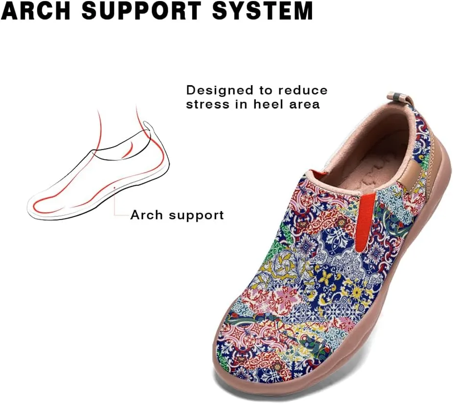 Womens Painted Travel Shoes Lightweight Comfort Slip-Ons Casual Loafers Patchwork Plants Floral Fashion Sneaker
