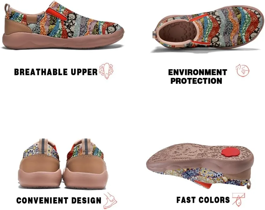 Womens Painted Travel Shoes Lightweight Comfort Slip-Ons Casual Loafers Patchwork Plants Floral Fashion Sneaker