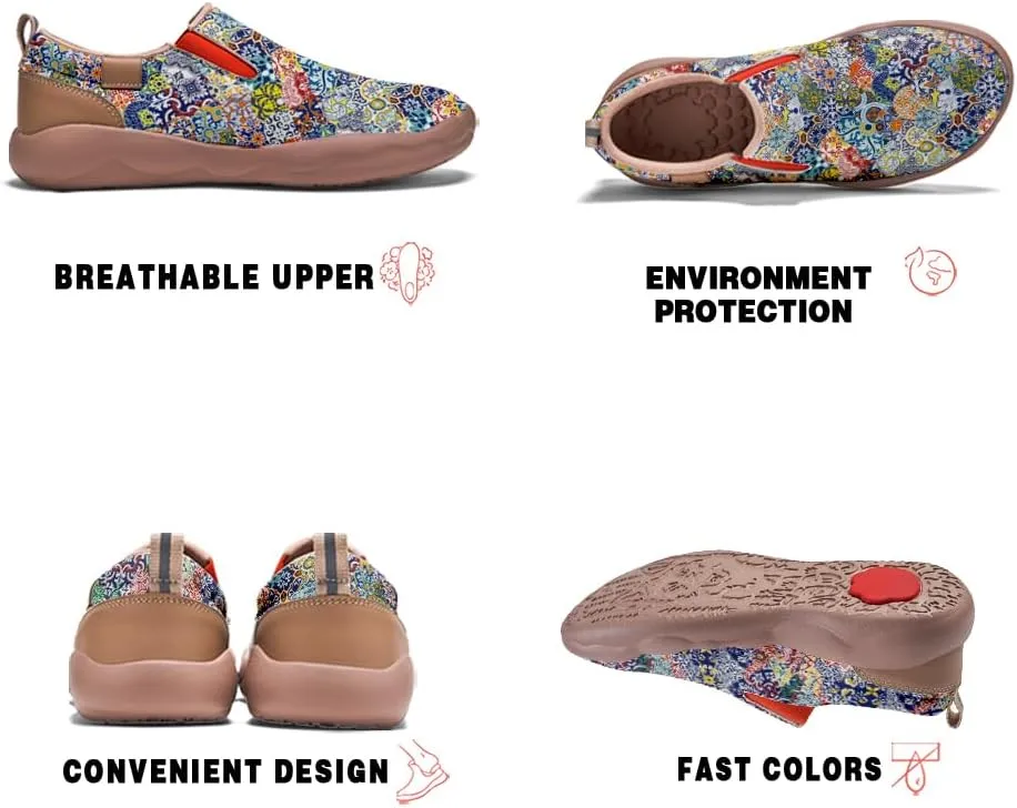 Womens Painted Travel Shoes Lightweight Comfort Slip-Ons Casual Loafers Patchwork Plants Floral Fashion Sneaker