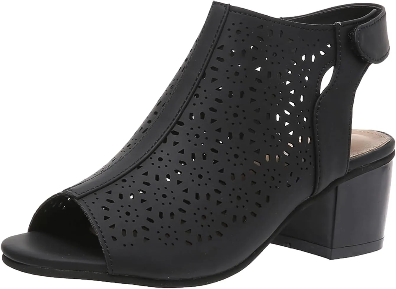 Women's Peep Toe Cutout Sandals Slingback Ankle Strap Low Stacked Heel Ankle Bootie Summer Dress Sandals