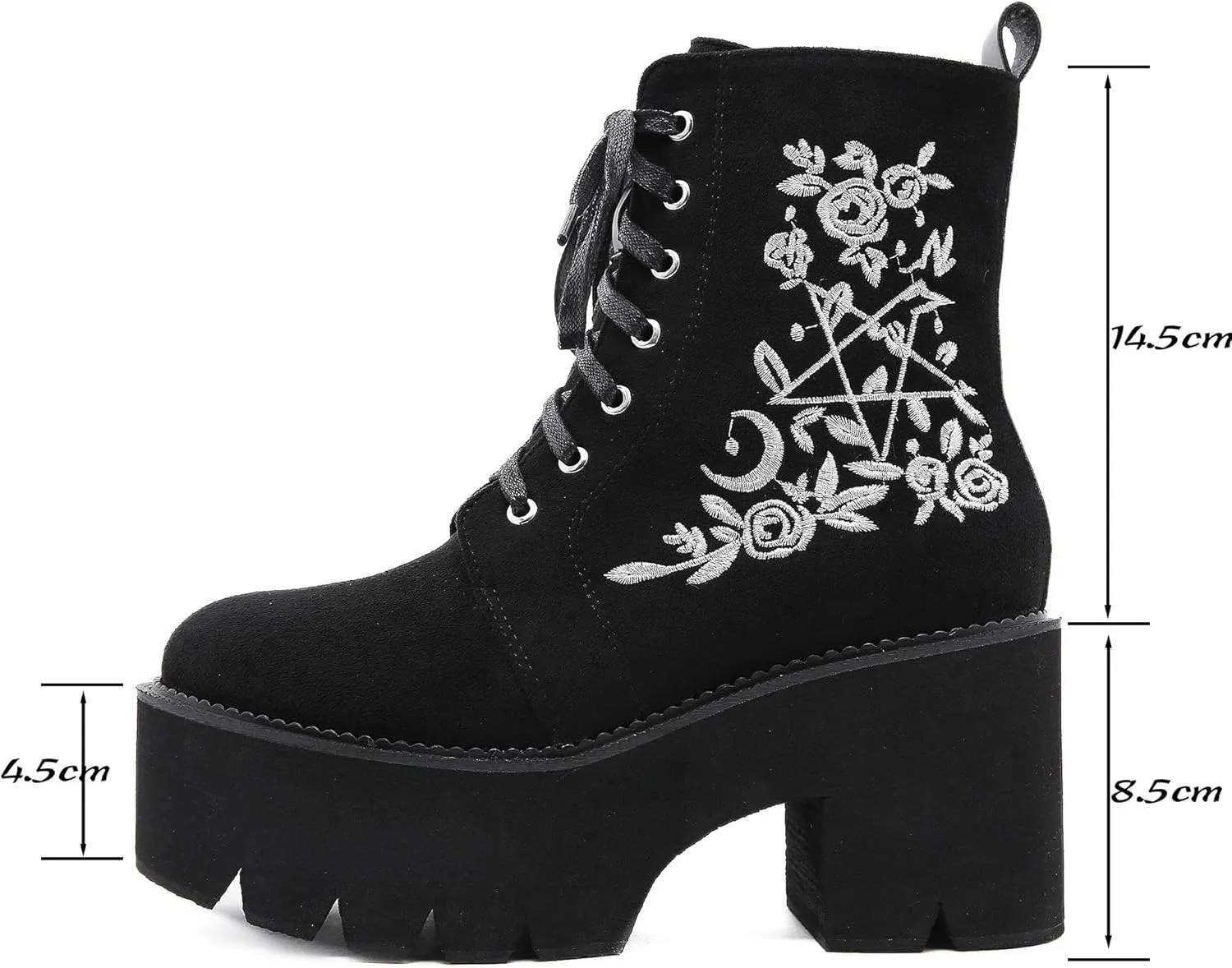 Womens Platform Boots Round Toe Chunky Ankle Boots Punk Boots Lace Up&Zipper Combat Boots