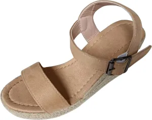 Women's Platform Sandals Wedge Ankle Strap Open Toe Single Bands Espadrille Jute Flat with Buckle Heels High Heeled Dress Girls Little Big Kid Summer Casual Fashion Cross Black Wedges Shoes